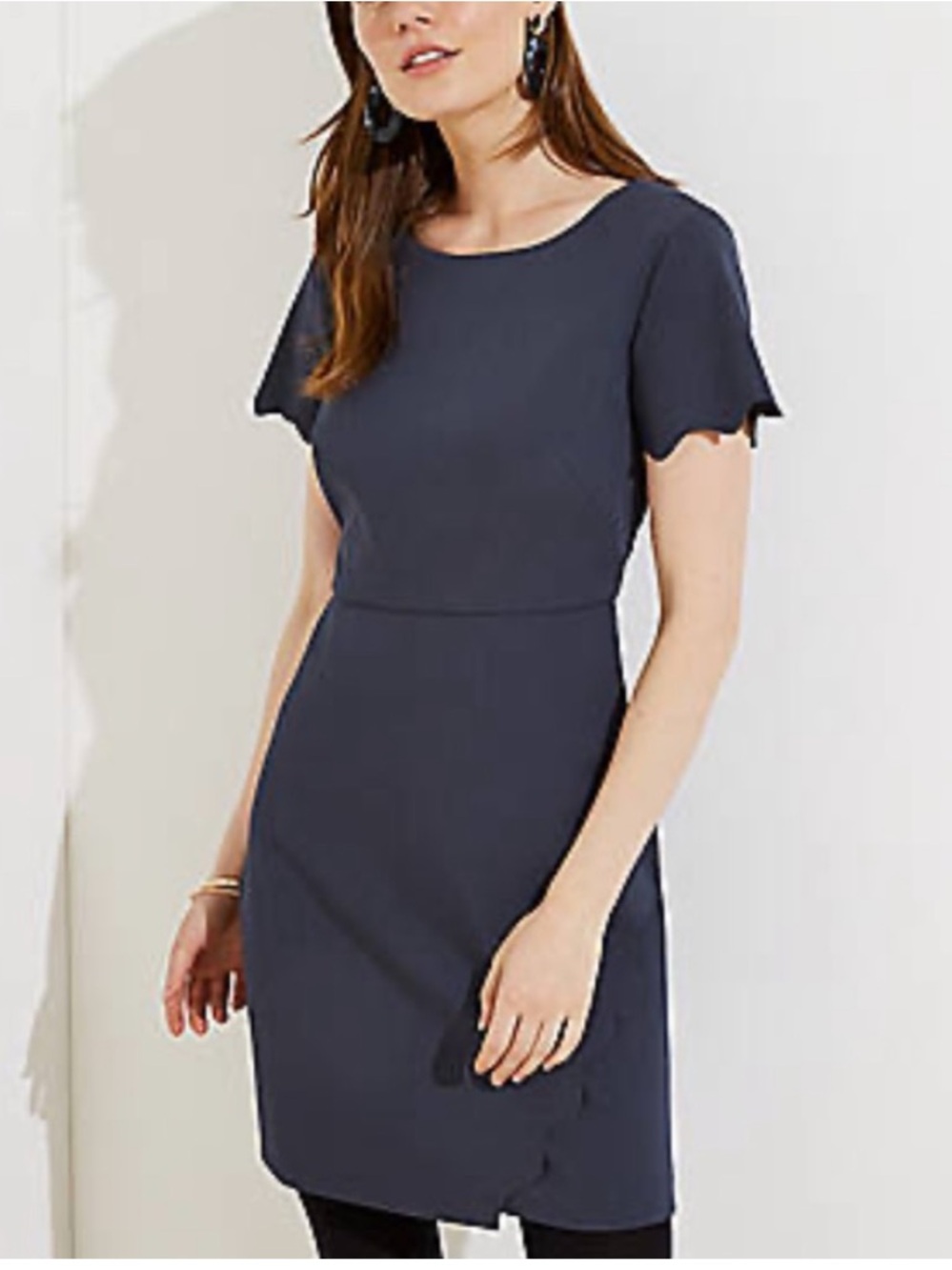 LOFT gray Scallop-Sleeve Sheath structured Dress size 12